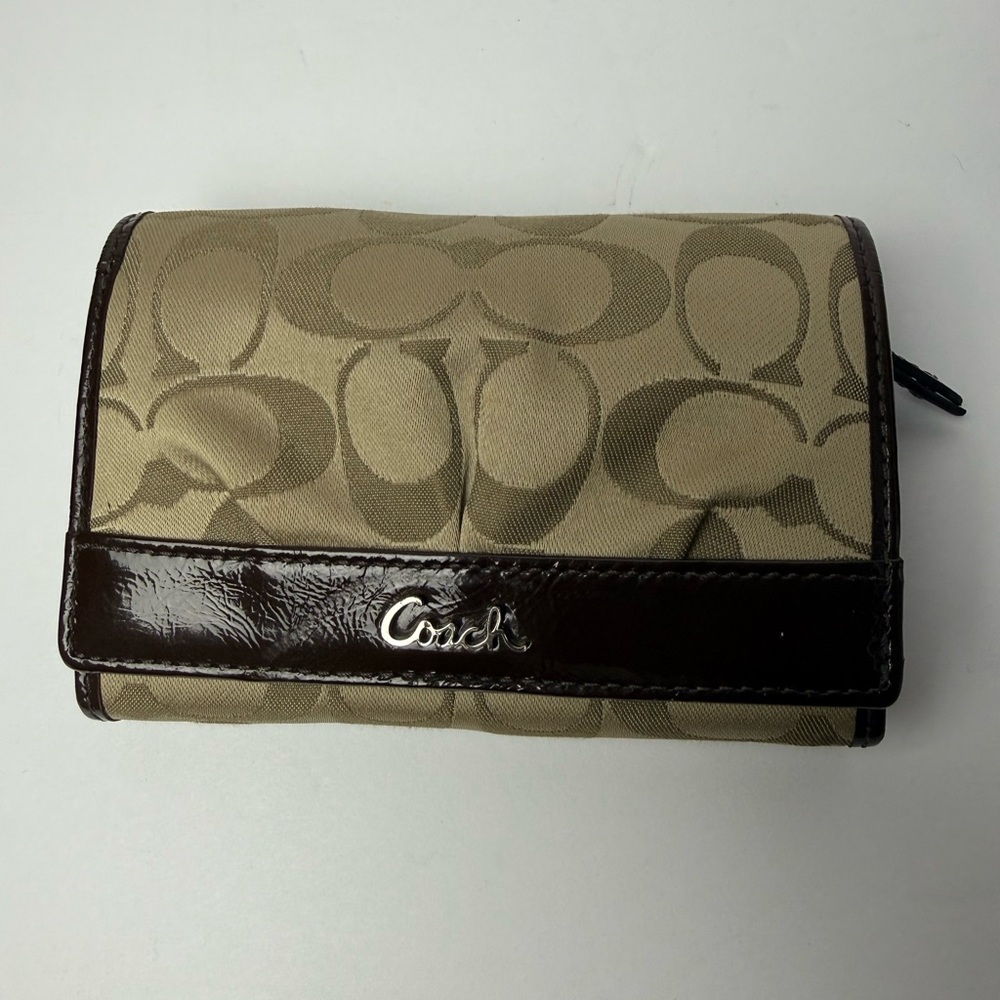 Coach Signature Beige and Dark Brown Wallet
